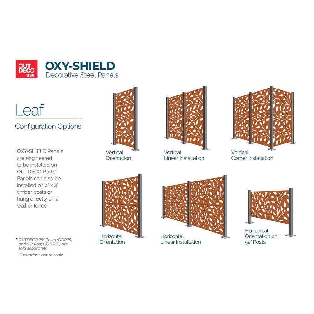 OUTDECO Leaf 3 ft. x 6 ft. Oxy-Shield Corten Steel Decorative Screen Panel in Rust with 6-Screws OXY002