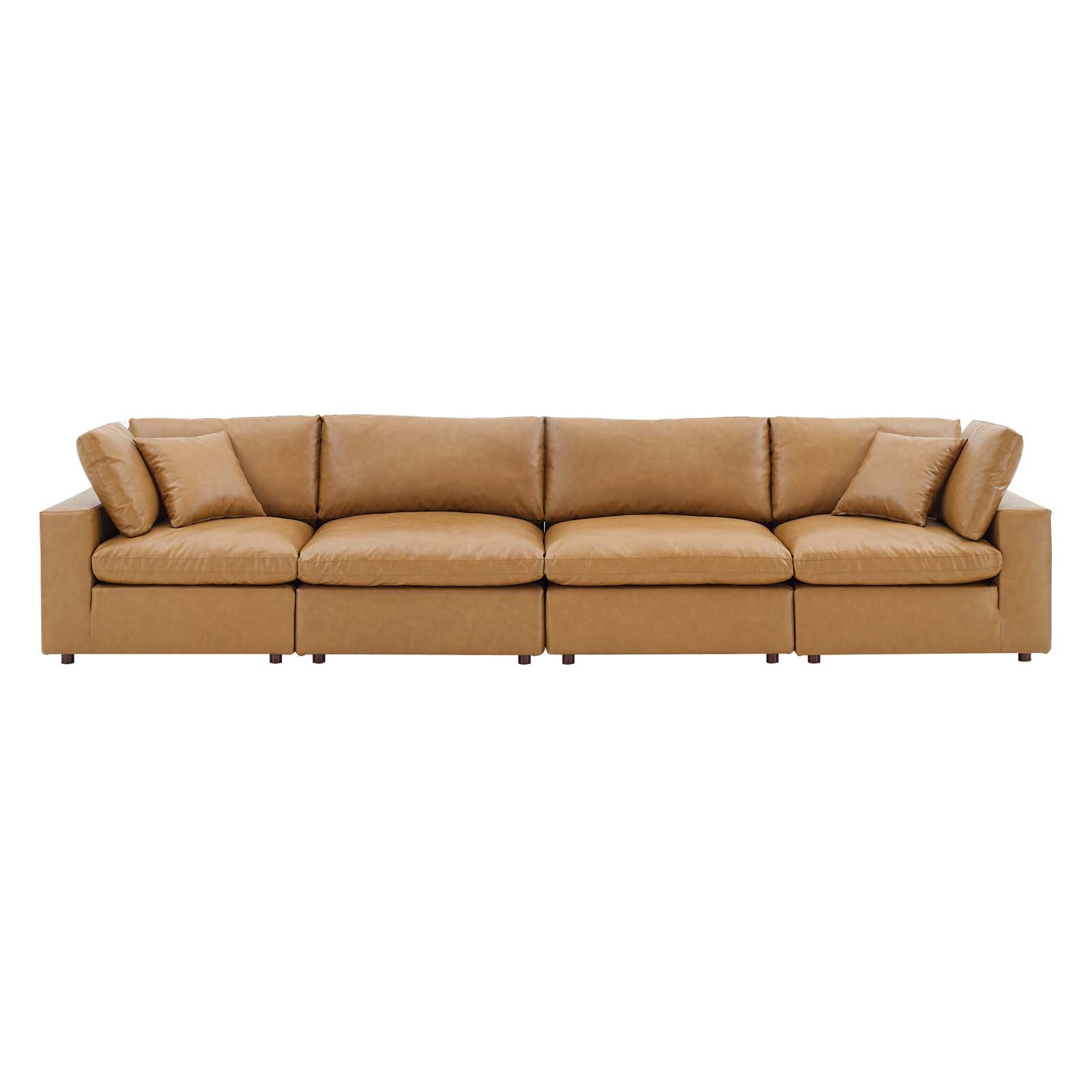 Commix Down Filled Overstuffed Vegan Leather 4-Seater Sofa