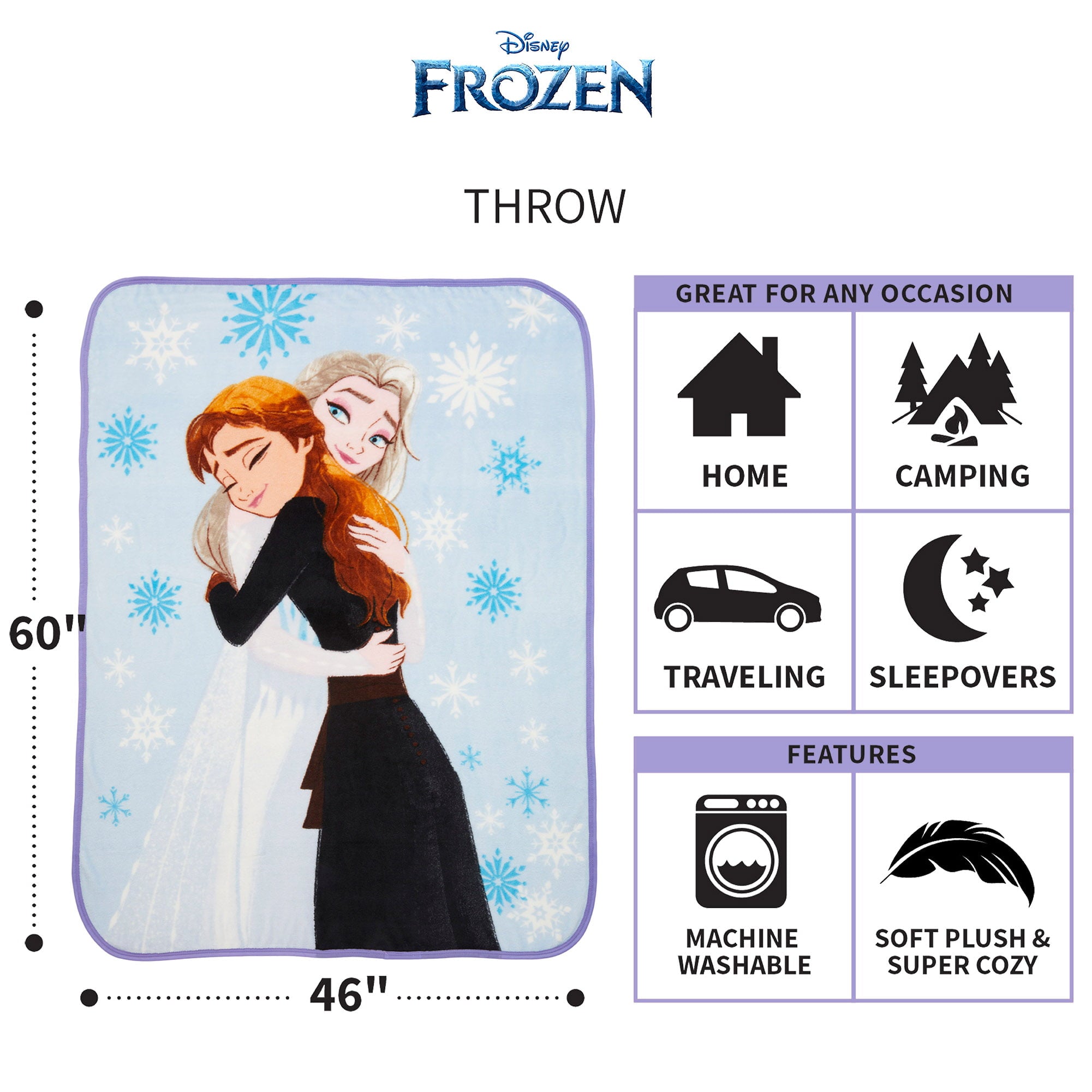 Disney Frozen Kids Fleece Throw Blanket， 46 x 60， Blue