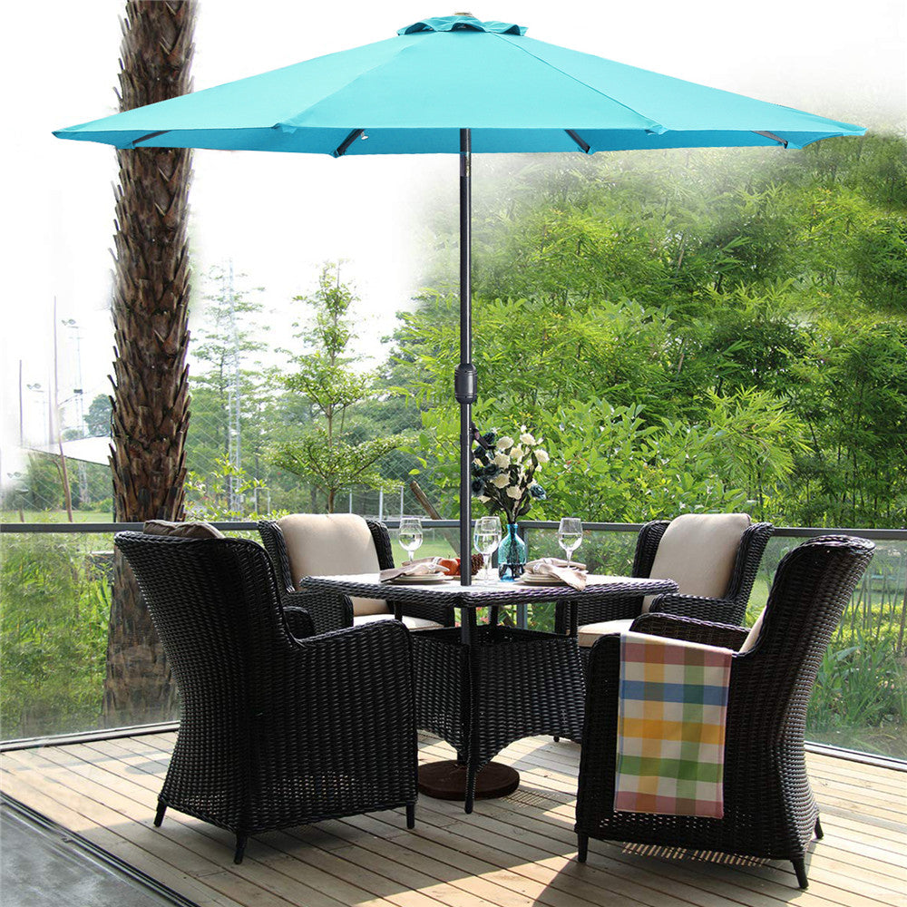 9Ft LED Lights Outdoor Solar Patio Umbrella for Deck, Pool W/ Tilt & Crank, 8 Ribs, Lake Blue