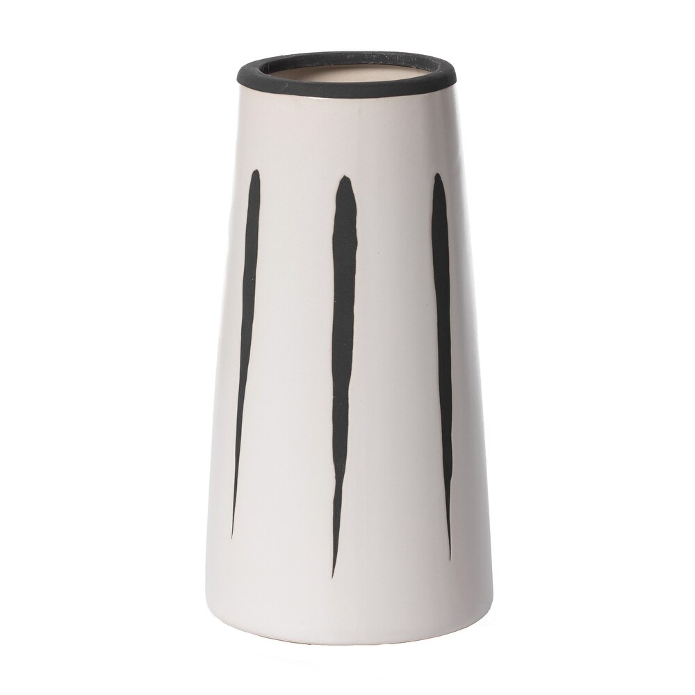 Ceramic Modern Painted Brushstrokes Tapered Flower Table Vase  Black and White