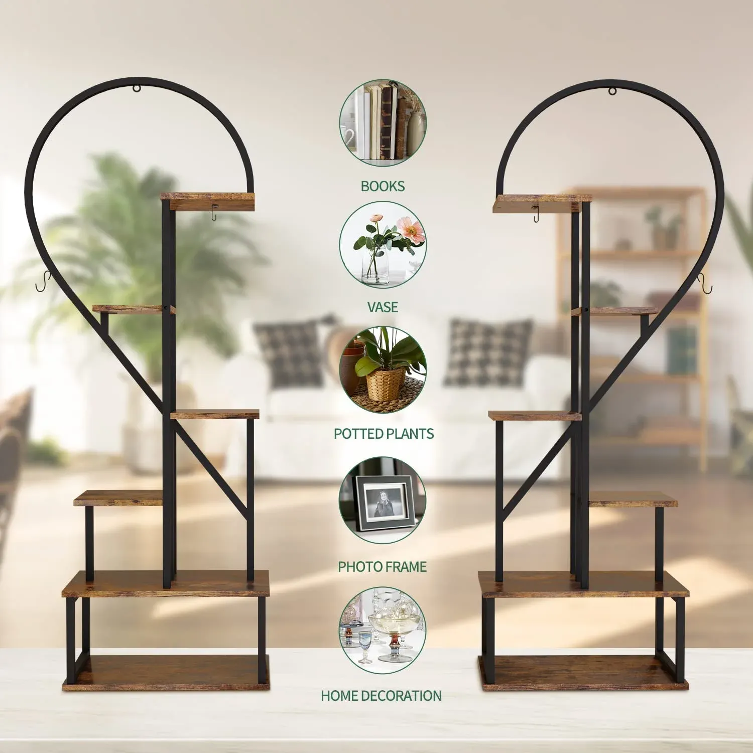 Metal Plant Stand Indoor with Wheels, Creative Heart Shape Plant Shelf Holder, 6 Tier Tall Plant Stand for Indoor Plants Multiple Plant Rack for Home Decor, Balcony, Patio, Garden.Extra Gardening Tools &Screwdriver Drill Bit as gifts