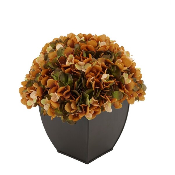 Faux Hydrangea in Matte Brown Tapered Zinc Cube