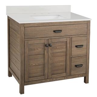 Home Decorators Collection Stanhope 31 in. W x 22 in. D Vanity in Reclaimed Oak with Engineered Stone Vanity Top in Crystal White with White Sink SNOVT3122DR