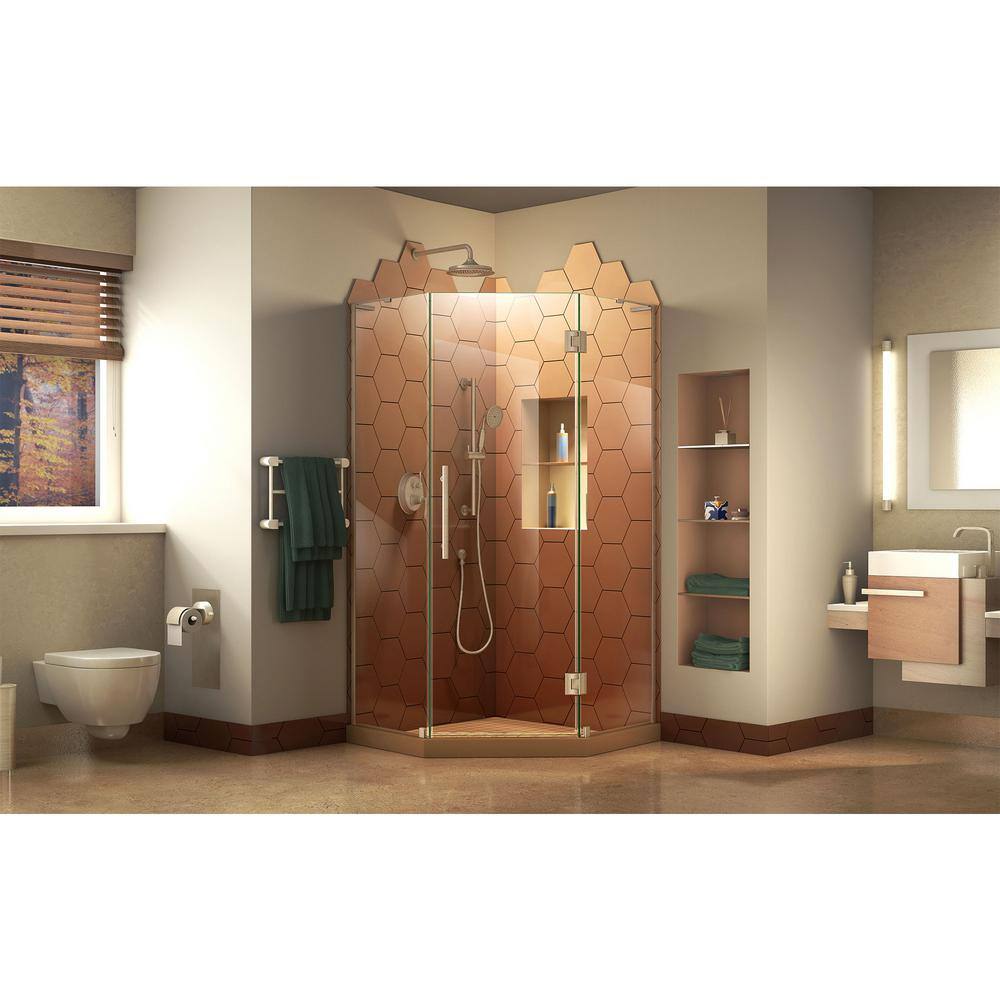 DreamLine Prism Plus 36 in. D x 36 in. W x 72 in. H Semi-Frameless Neo-Angle Hinged Shower Enclosure in Brushed Nickel Hardware SHEN-2636360-04