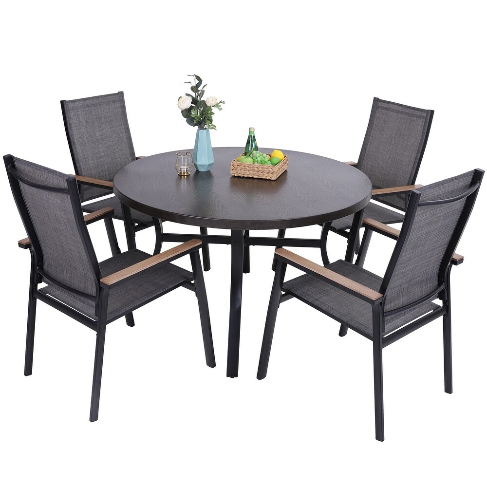 5 Piece Outdoor Patio Dining Set  1 Metal Round Table with a 1.6\