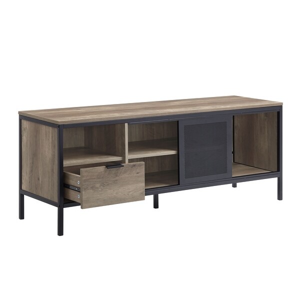 Industrial Nantan KD Oak TV Stand with Metal Frame and Multi Storage TV Cabinet Entertainment Center