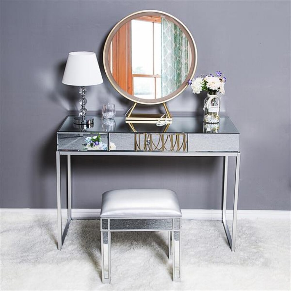 One Drawer Modern Mirrored Glass   (42.13 x 19.29 x 29.92)\