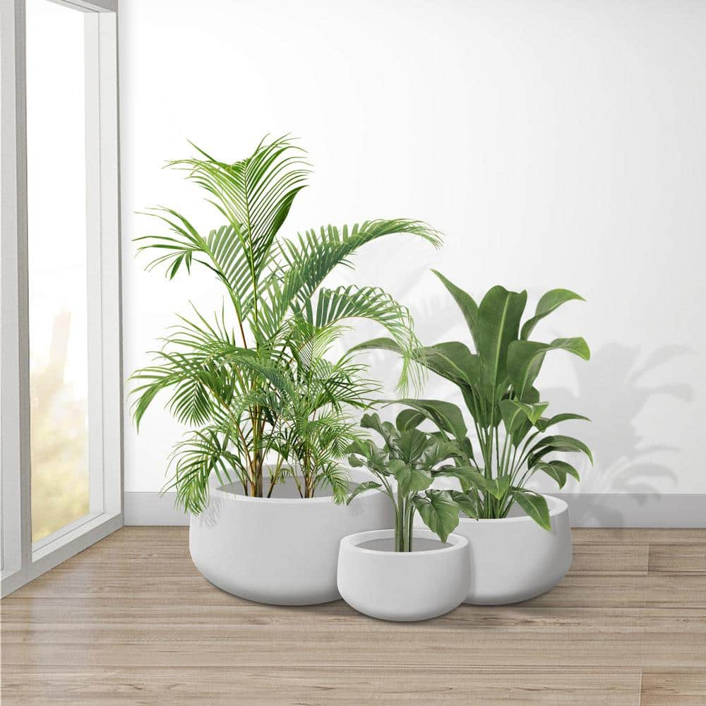 KANTE 19.6 in.， 15.7 in. and 11.8 in. W Round Pure White Concrete Elegant Planters Set of 3， Outdoor Indoor w/Drainage Holes RC0051ABC-C80011