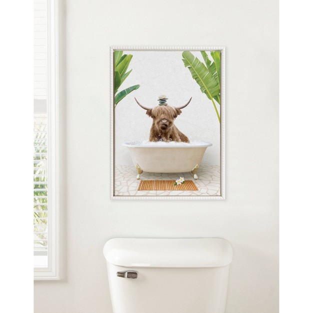 Sylvie Beaded Highland Cow And Stacked Rocks Bali Bath Framed Canvas By Amy Peterson White Kate amp Laurel All Things Decor