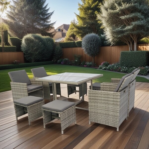 9 Pieces Patio Dining Sets with Glass Table