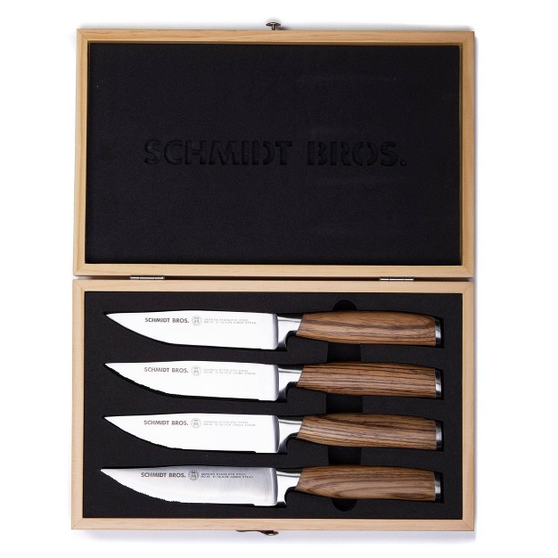 Schmidt Brothers Cutlery Zebra Wood 4pc Jumbo Steak Knife Set