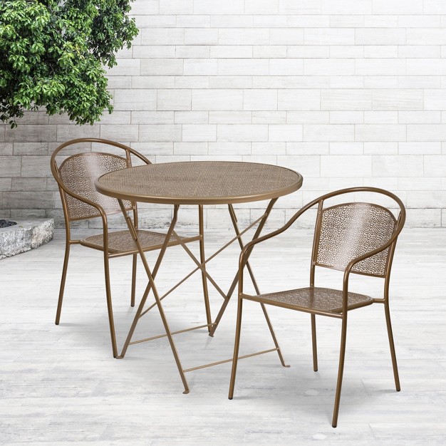 Round Indoor outdoor Steel Folding Patio Table Set With 2 Round Back Chairs