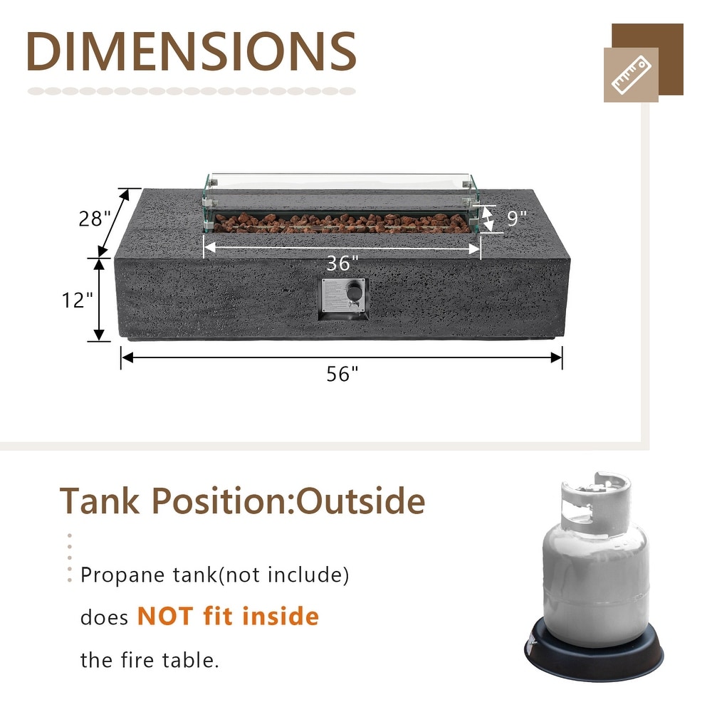 COSIEST Outdoor Patio Propane Rectangular Fire Pit Table w/ Wind Guard