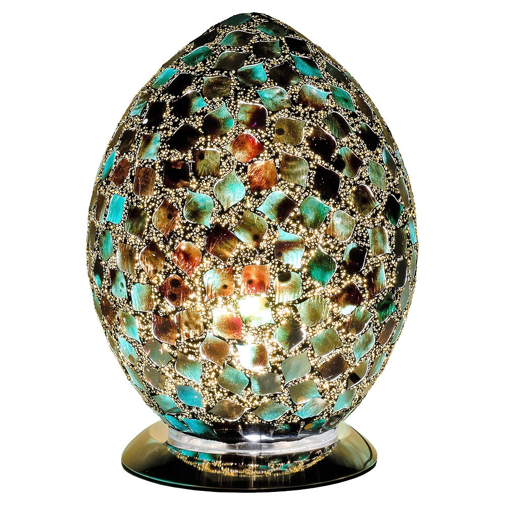 Febland LM74DG Green Mosaic Glass Vintage Egg Table Lamp 30cm