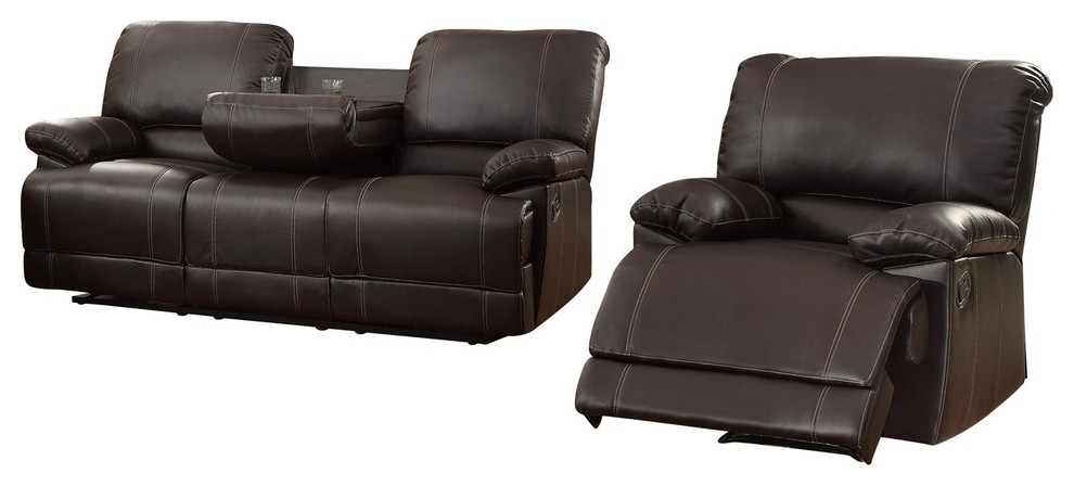 2 Piece Cadoret Set Double Recliner Drop Down Sofa  Chair Brown Leather   Contemporary   Living Room Furniture Sets   by AMOC  Houzz