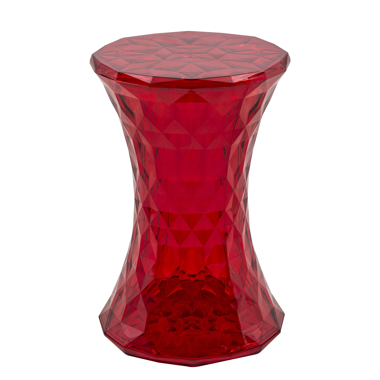 LeisureMod Clio Modern Side Accent Table Transparent Red Stool