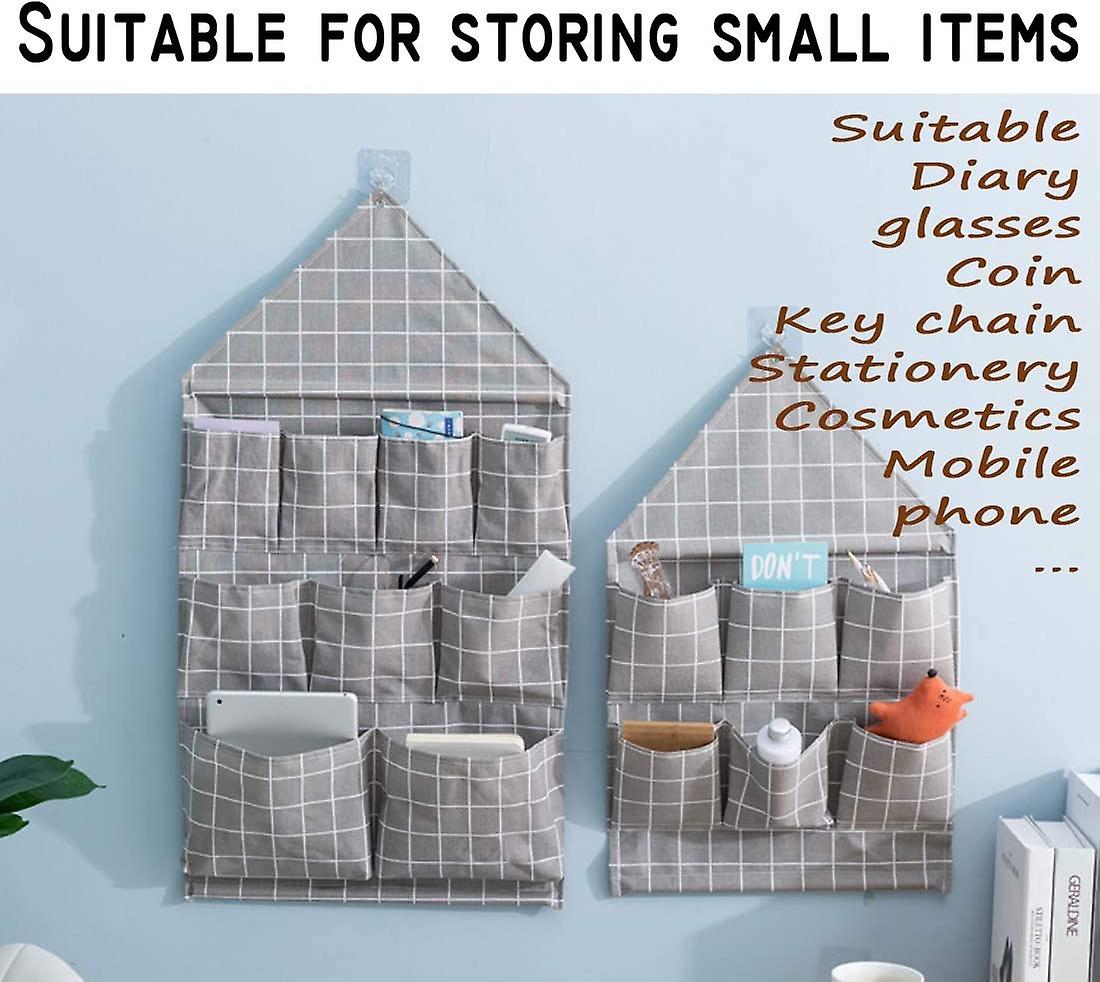 Over The Door Storage Pockets，hanging Storage Bags Organizer Linen Cotton Fabric Wall Door Closet 9 Pockets Home Organizer For Bedroom and Bathroom (b-g