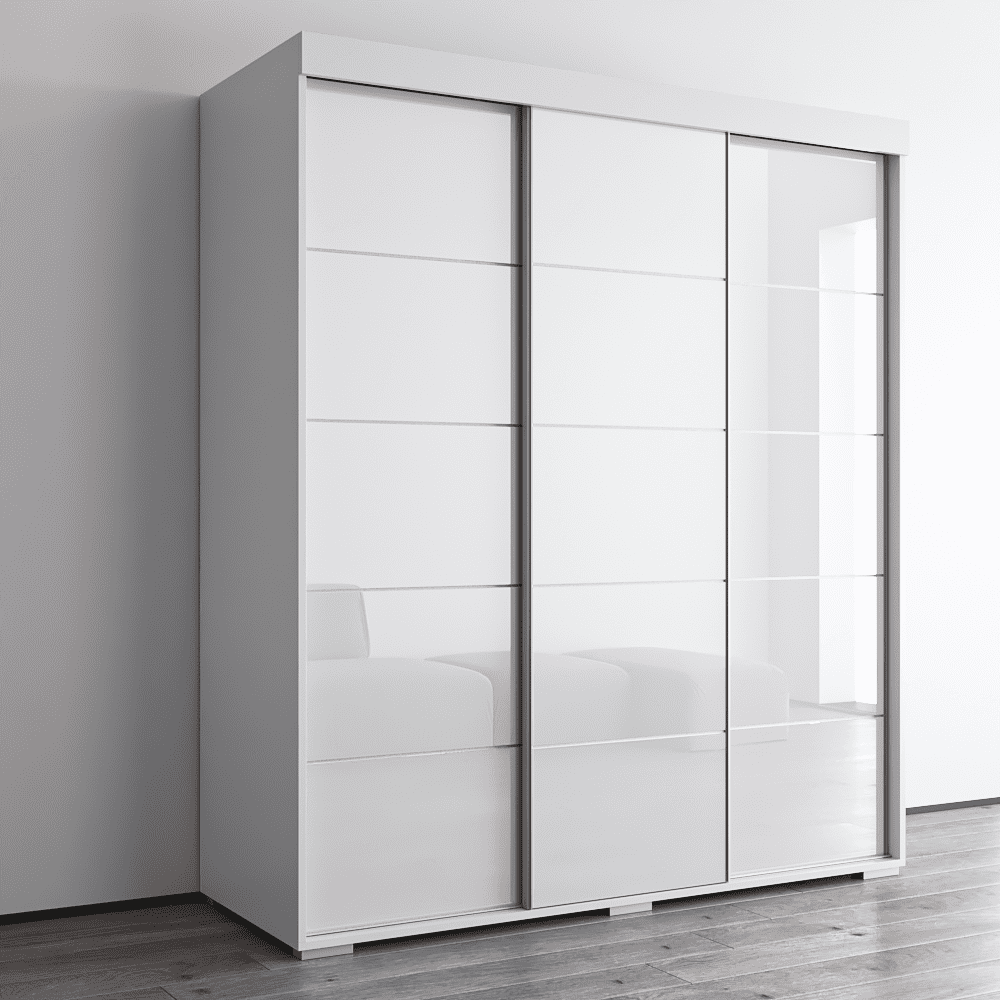 Aria 3 Door 71" Modern High Gloss Wardrobe Armoire, White