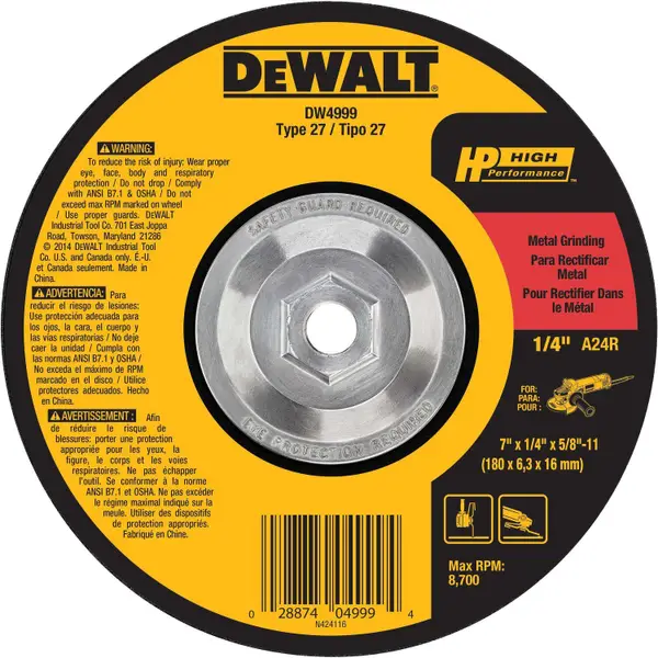 DEWALT 4-1/2x1/4 HP Metal Grinding Wheel