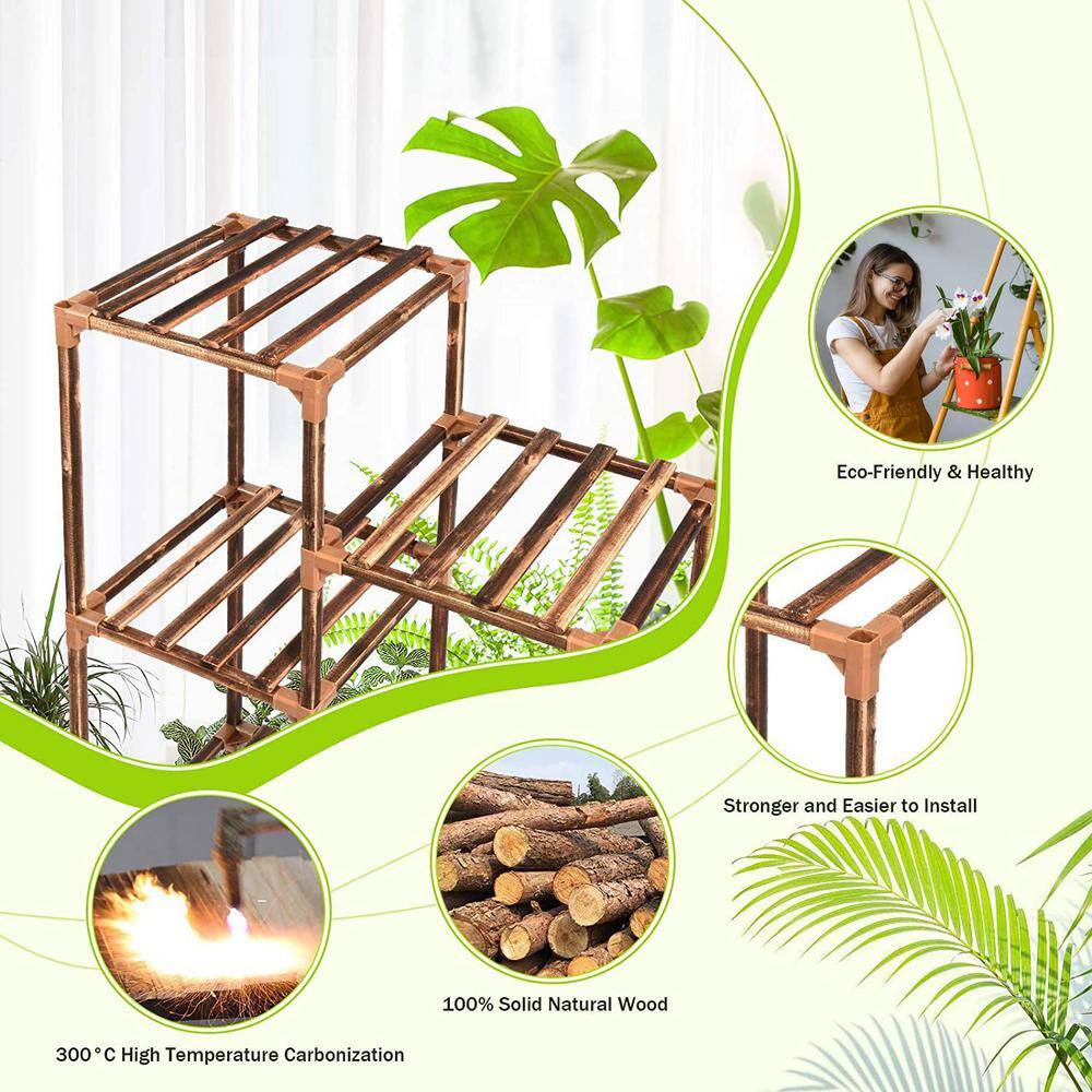 44.9 in. H Plant Stand Indoor Outdoor Tall Large Wood Plant Shelf Multi-Tier Flower Stands 10-Tire PU7JV1