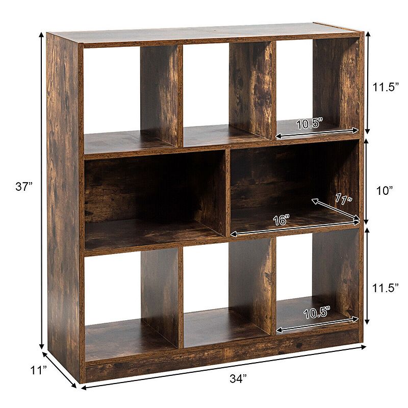 Open Compartments Industrial Freestanding Bookshelf for Decorations-Brown