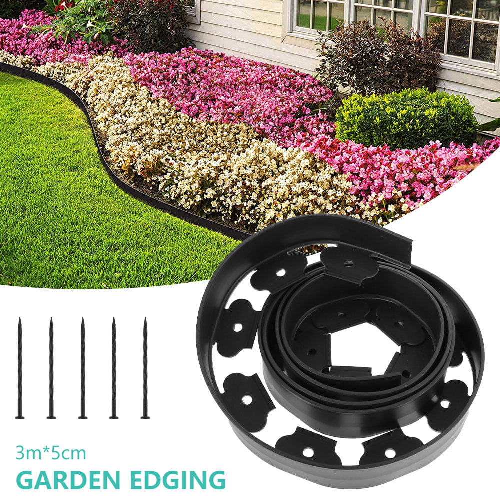 Willstar Flexible Garden Edge Border Wall, Plastic Garden Grass Lawn Edge with 5 Fixing Nails No-Dig Lands (Black - 3m)