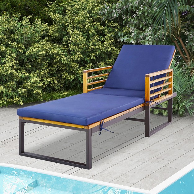 Costway Patio Cushioned Chaise Lounge Chair Adjustable Reclining Lounger Navy 800 Lbs