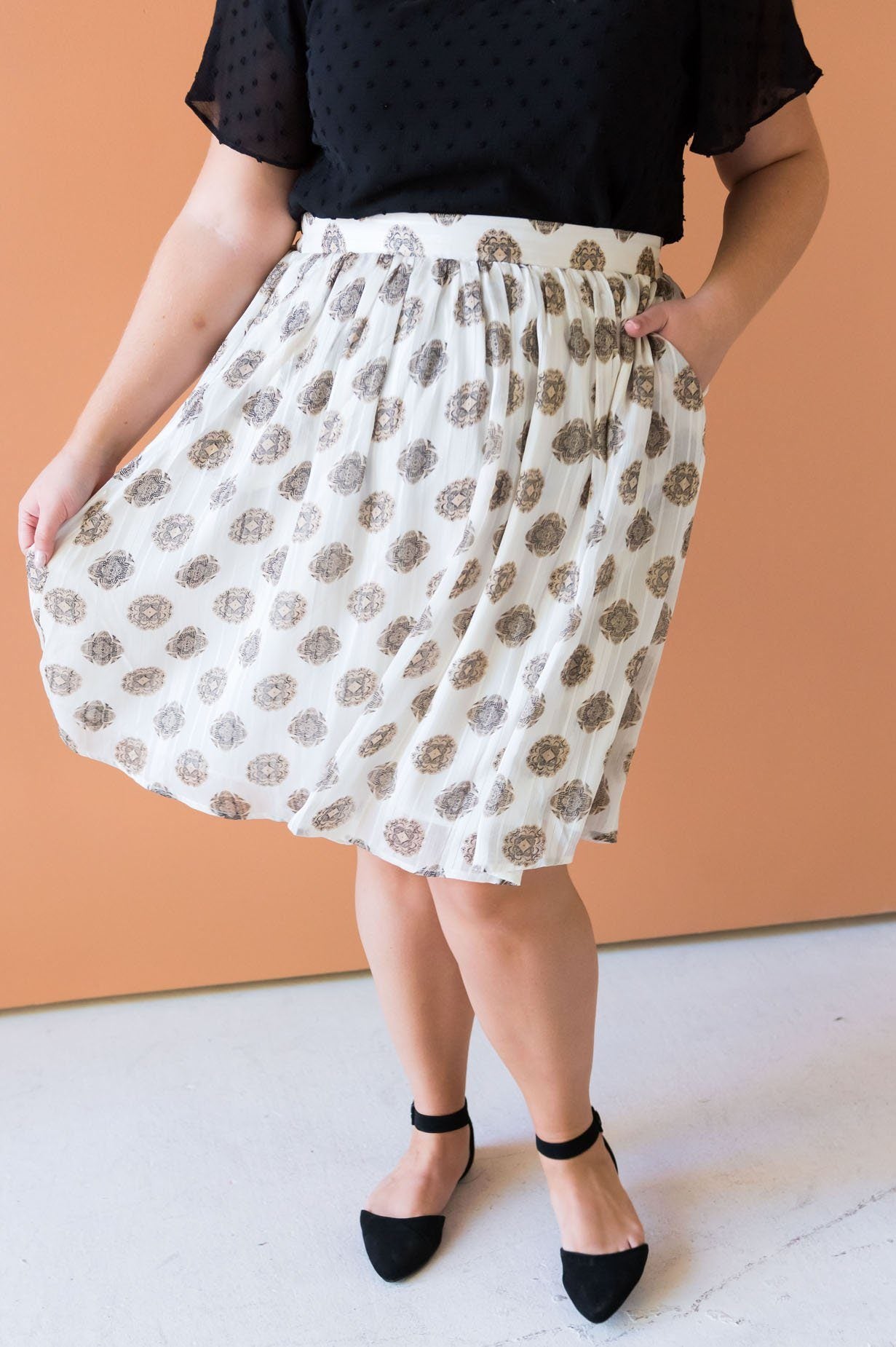 Cream Medallion Chiffon Skirt