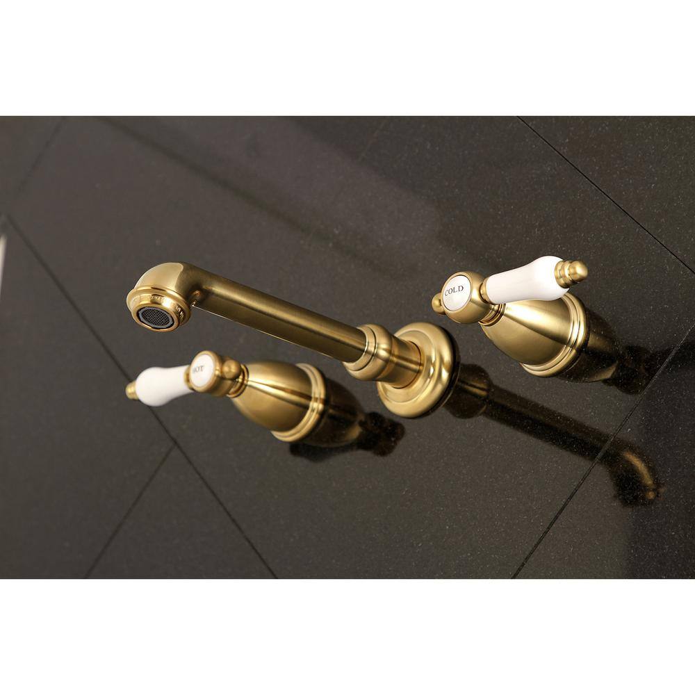 Kingston Brass Bel-Air 2-Handle Wall Mount Bathroom Faucet in Brushed Brass HKS7127BPL