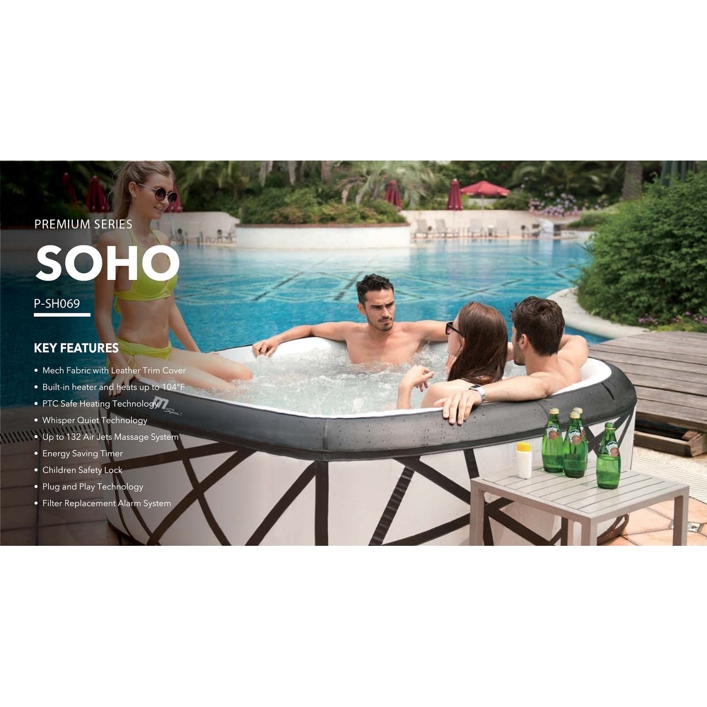 MSpa  SOHO  PREMIUM  6 Person Inflatable Hot Tub   Spa  132 Bubble Massage Jets  ONE PIECE   SQUARE