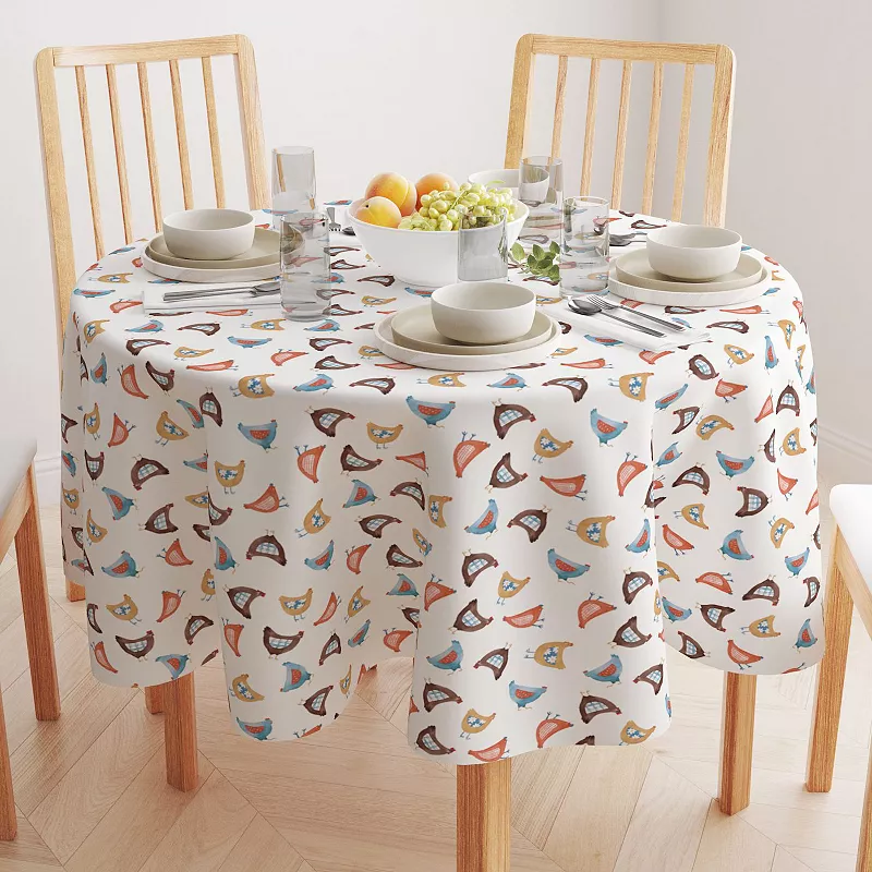 Round Tablecloth， 100% Cotton， 60 Round， Country Chickens Design