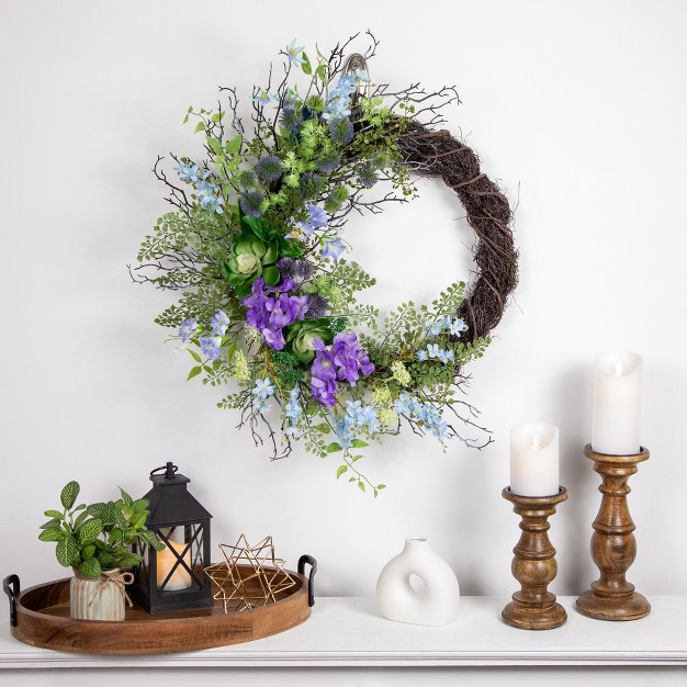 Northlight Mixed Wild Flowers And Twig Artificial Spring Wreath 24 inch