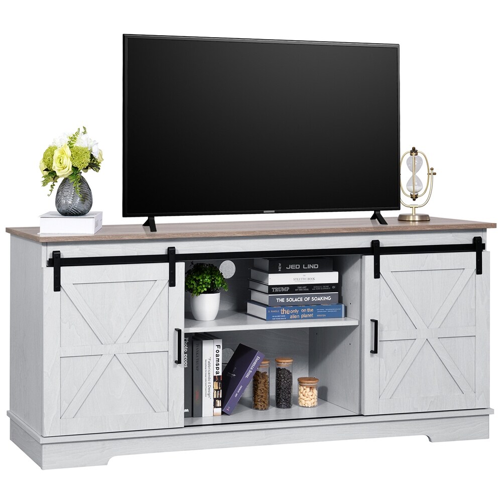 Evelynn TV Stand Sliding Barn Door Farmhouse Wood Entertainment Center for TVs Up to 65\