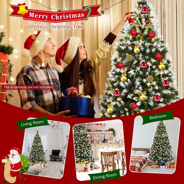 Costway 6ft/7.5ft/9ft Prelit Snowy Christmas Tree 818/1398/2058 Tips