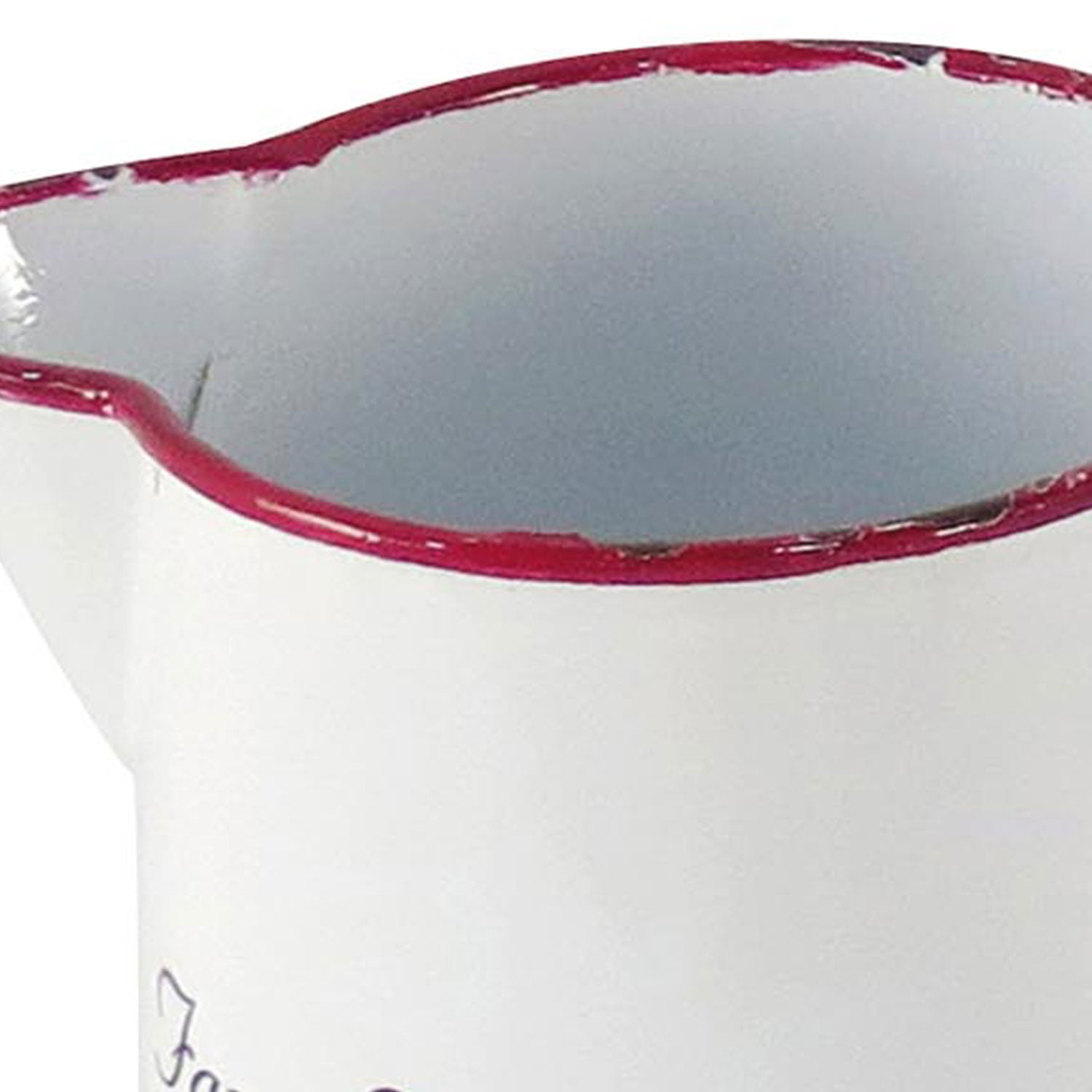 Foreside Home and Garden Red Rim White Enamel With Screen Printed Rooster Decorative Pitcher