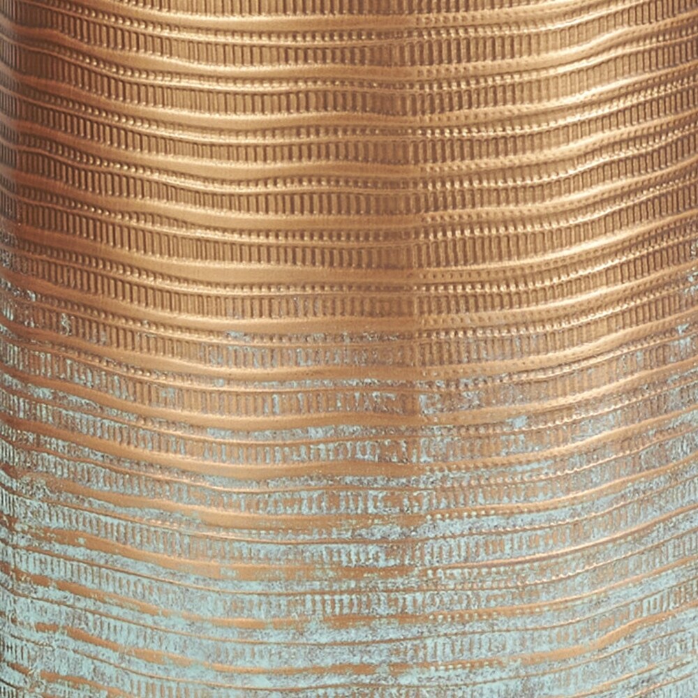 Copper Metal Ribbed Textured Vase with Distressed Teal Accents (Set of 2)