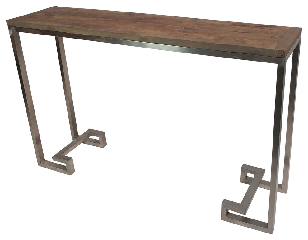 Reclaimed Wood Console With Stainless Steel Base   Transitional   Console Tables   by Redd Furnishings  Houzz