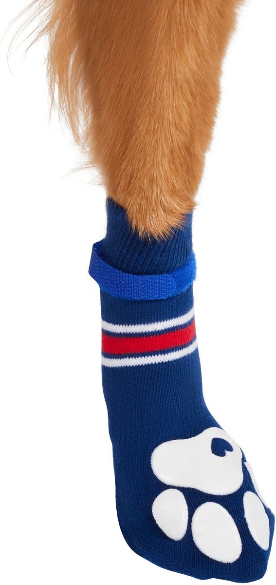 Frisco Non-Skid Navy Dog Socks， Red and White Stripe