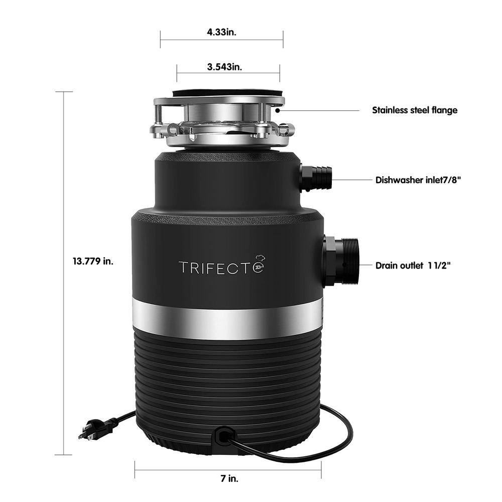 Trifecte Scrapper 1 HP Continuous Feed Black Garbage Disposal with Sound Reduction and Power Cord Kit TRI-MCD17-T7