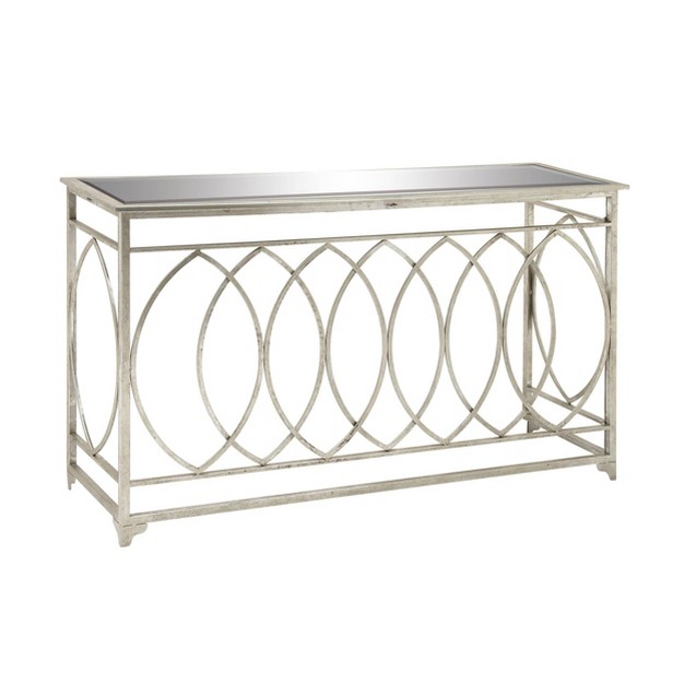 Metal And Mirror Trellis Design Front And Sides Console Table Silver Olivia amp May