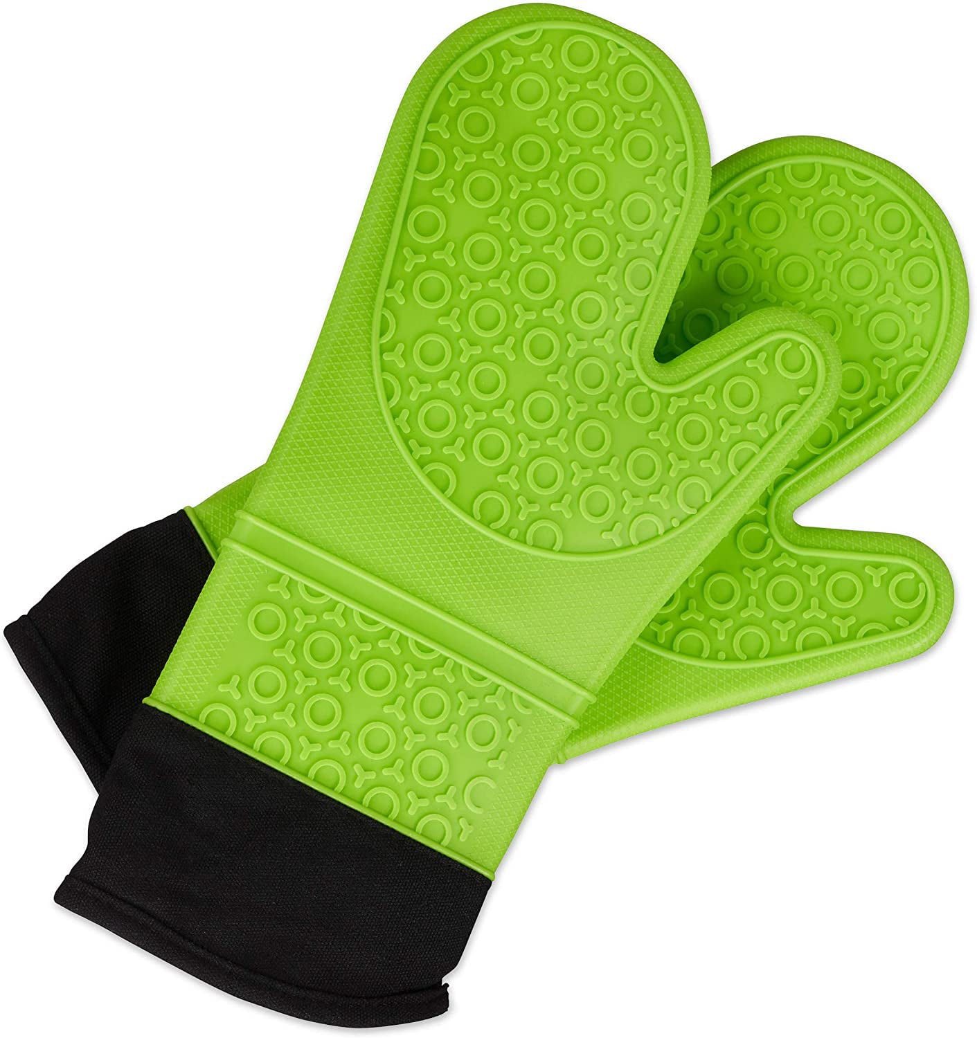 Extra Long Oven Mitts and Pot Holders Set – Heat-Resistant Silicone Oven Gloves with Soft Cotton Liner – Kitchen Gloves for Baking， BBQ， Grill