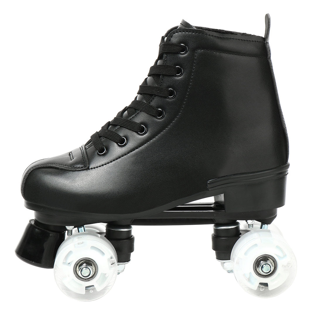 Black Roller Skates， High-Top Design， Leather Roller Artistic with Double-Row Shiny Wheels for Women and Men， Size 9.5