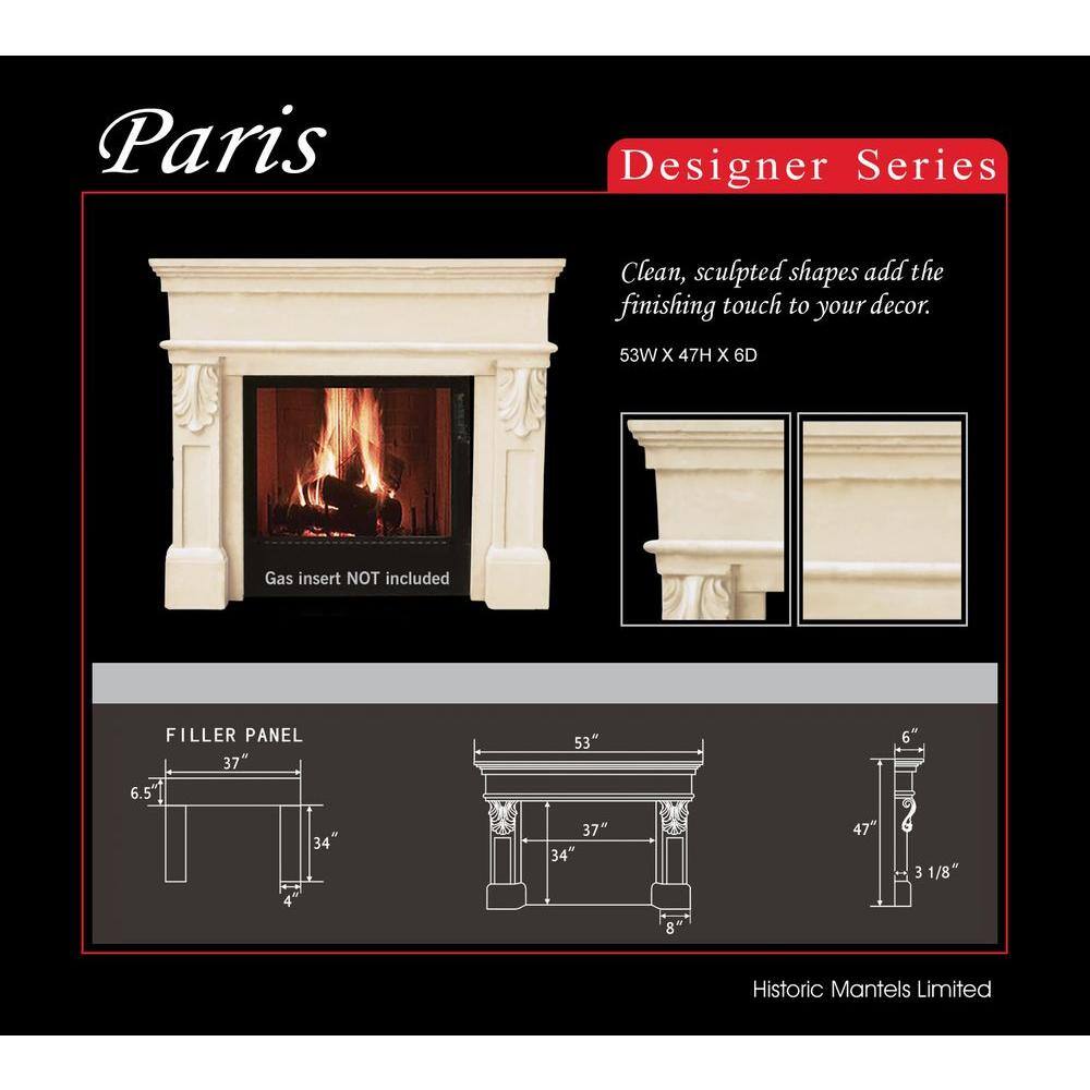 Historic Mantels Designer Series Paris 47 in. x 53 in. Cast Stone Mantel DP11002