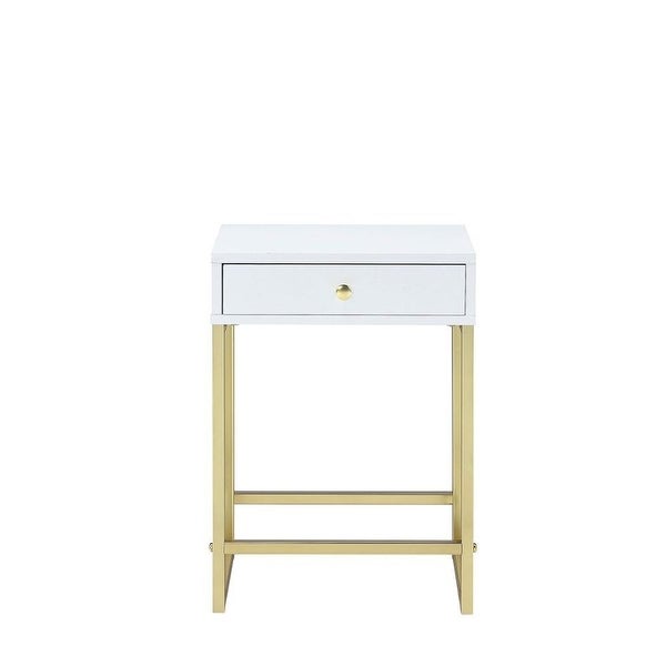 Metal Side End Table with 1 Drawer，White