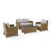 Crosley Bradenton Outdoor Conversation Loveseat， Chair and Coffee Table 4-piece Set