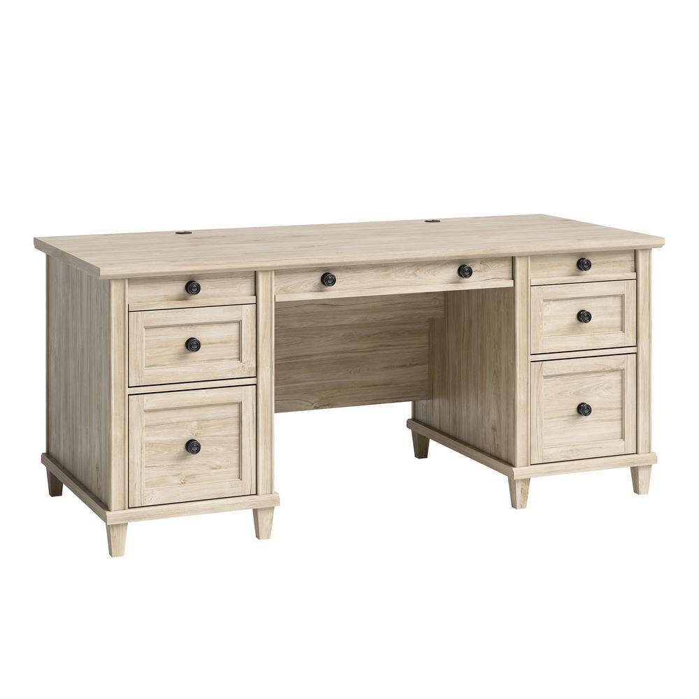 SAUDER Hammond 67.559 in. Chalk Oak Engineered Wood 6-Drawer Executive Desk with Flip-Down Keyboard Shelf 428246