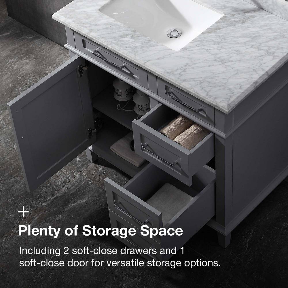 Home Decorators Collection Sonoma 36 in. W x 22.1 in. D x 34.3 in. H Freestanding Bath Vanity in Pebble Gray with Carrara Marble Top 8105100240