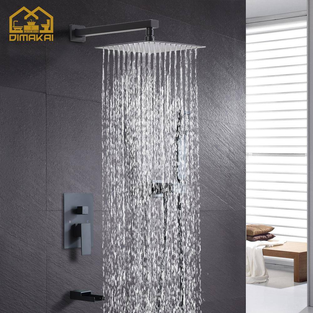 Hlihome Single-Handle 3-Spray 10 in. Shower Head Tub and Shower Faucet Handheld Shower Combo in Matte Black (Valve Included) DKSL-16-MB