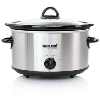 Better Chef 4 qt. Oval Slow Cooker with Removable Stoneware Crock in Silver Stainless Steel 985117929M